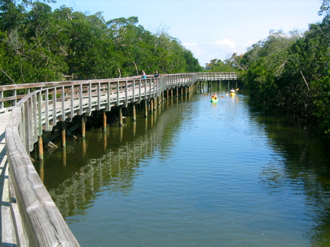 North of the observation tower, the trail crosses several waterways and follows the Tampa Bay shoreline